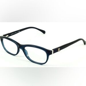 Chanel Navy Blue Gold Logo 3236-Q c.1390 53mm Frames Glasses Italy Leather